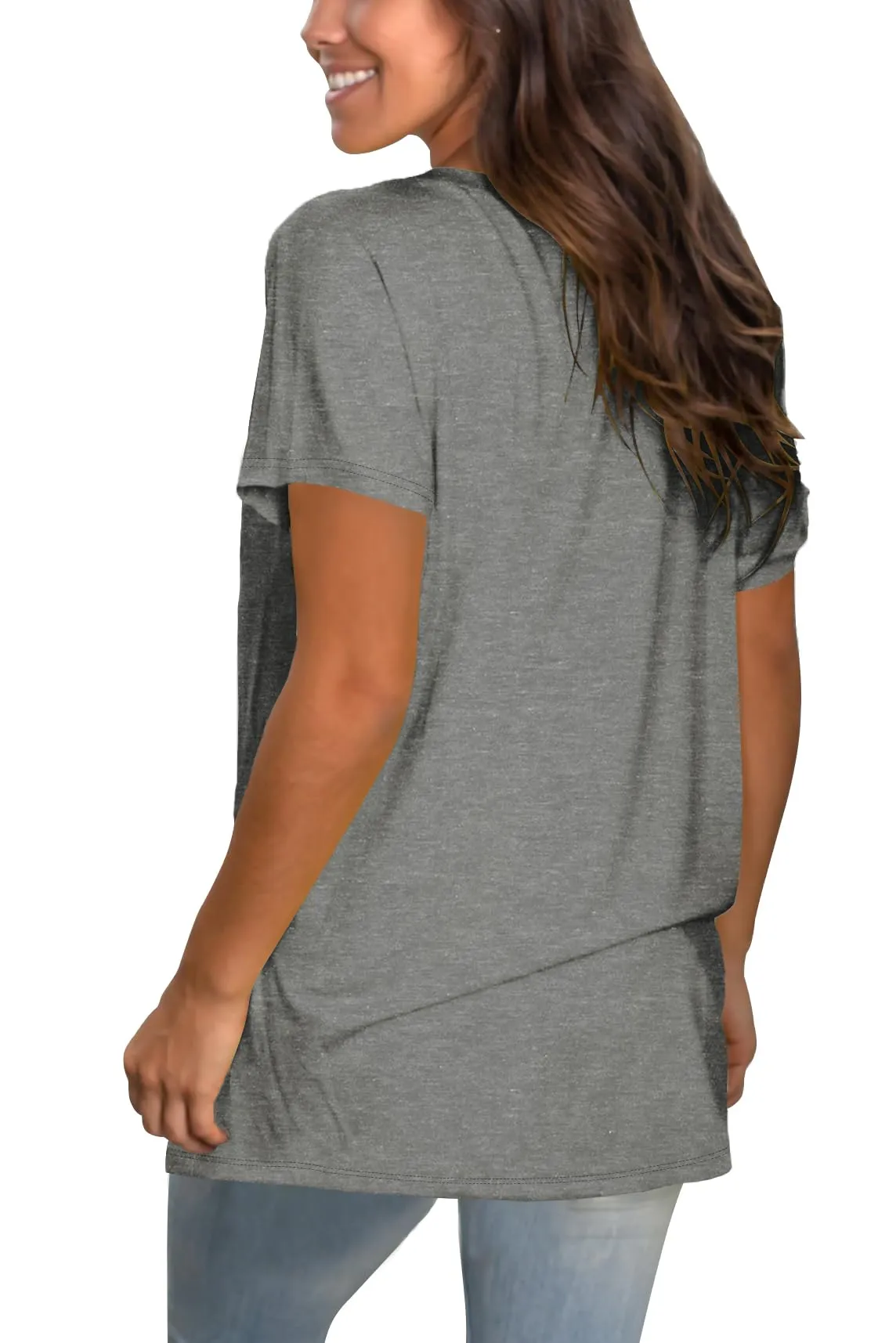 Sipaya Womens Tops V-Neck T Shirts Summer Short Sleeve Plain T-Shirts 2024 Loose Fitting Grey