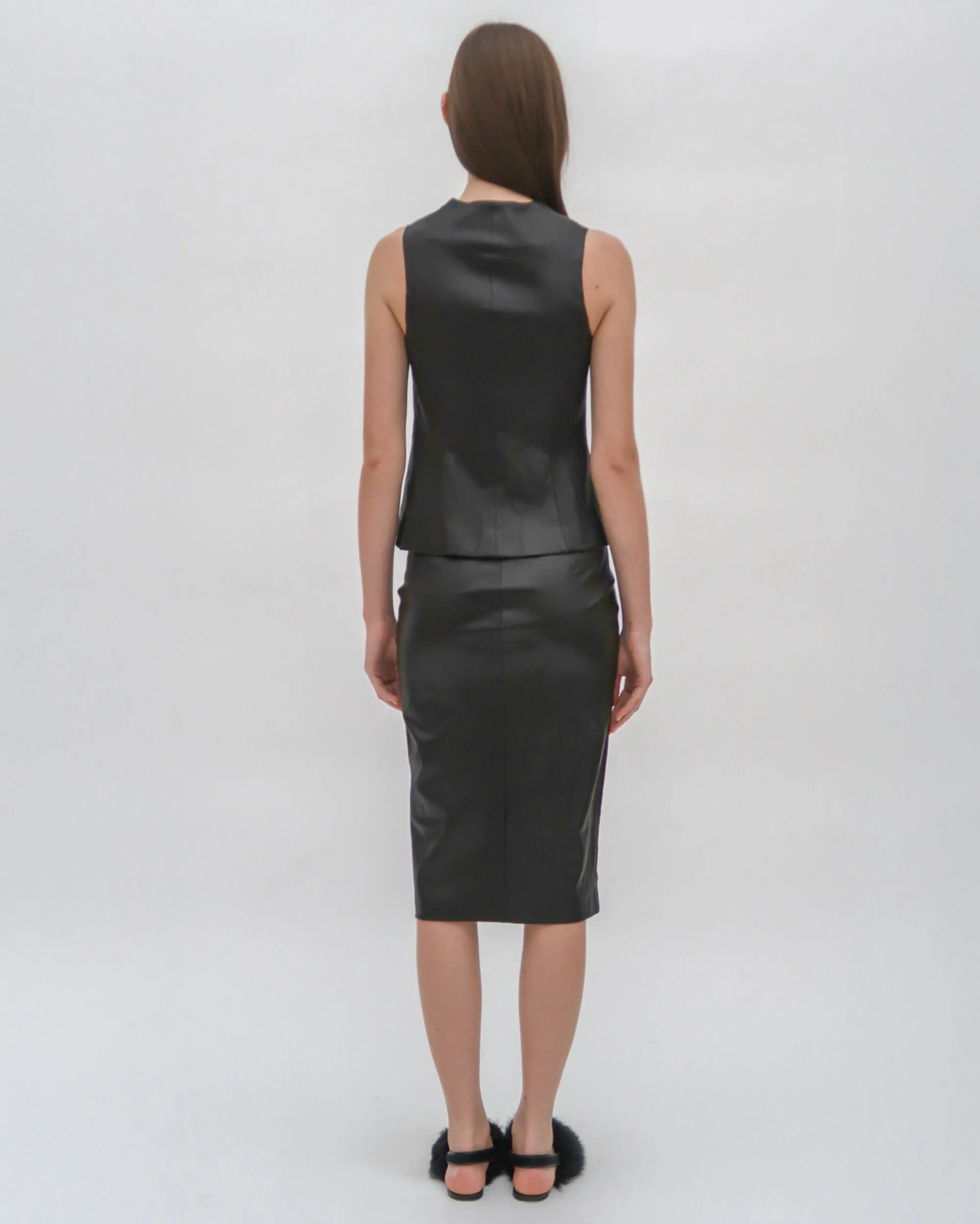 SLEEVELESS BUTTON FRONT TOP  - STRETCH PLONGE