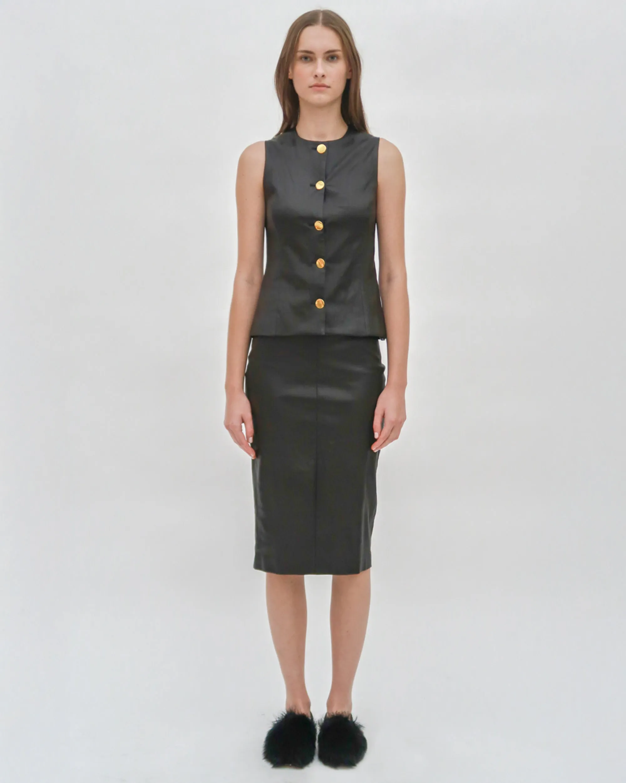 SLEEVELESS BUTTON FRONT TOP  - STRETCH PLONGE