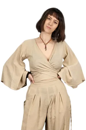 Solid Bell Sleeve Wrap Top
