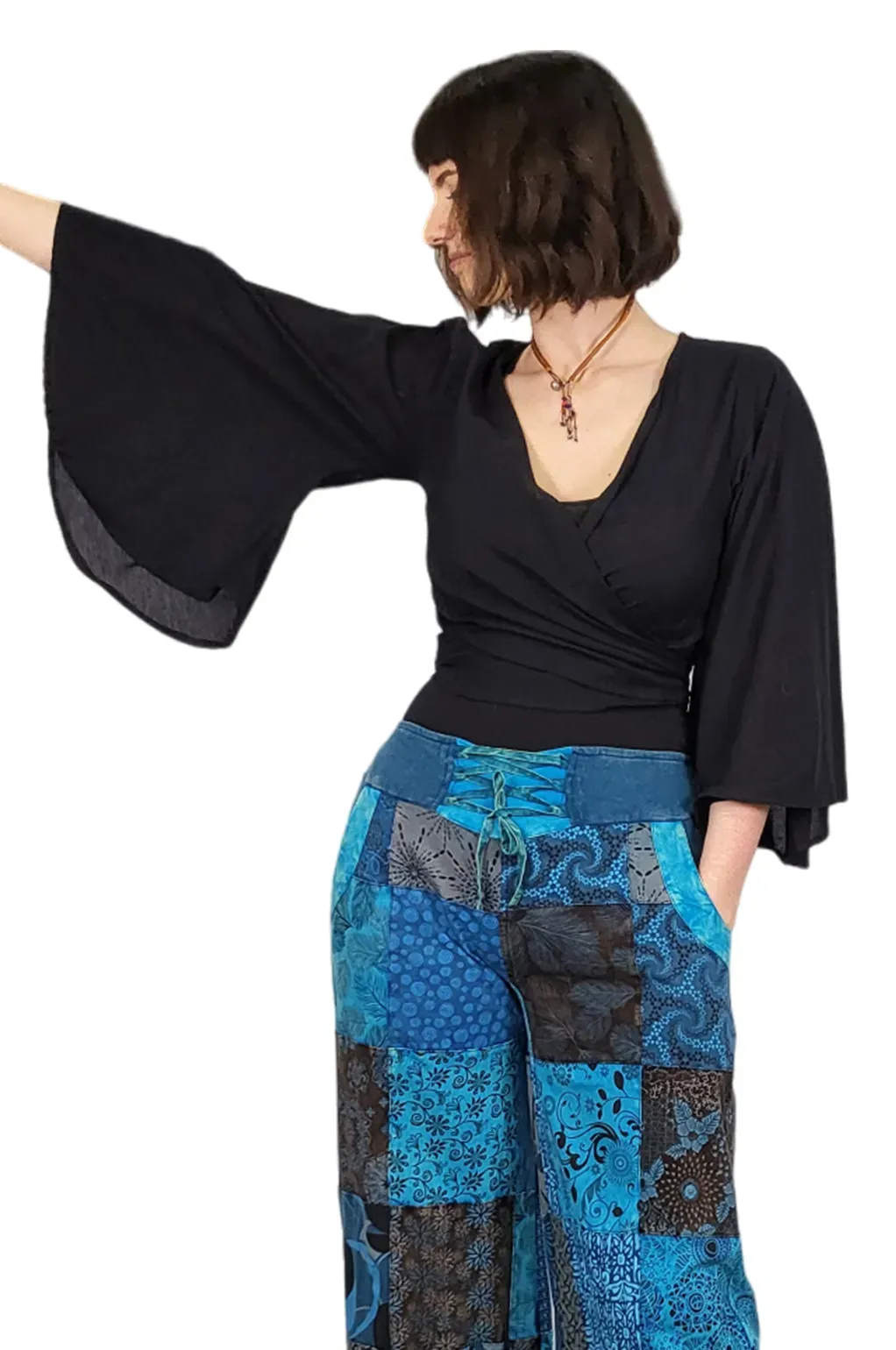 Solid Bell Sleeve Wrap Top