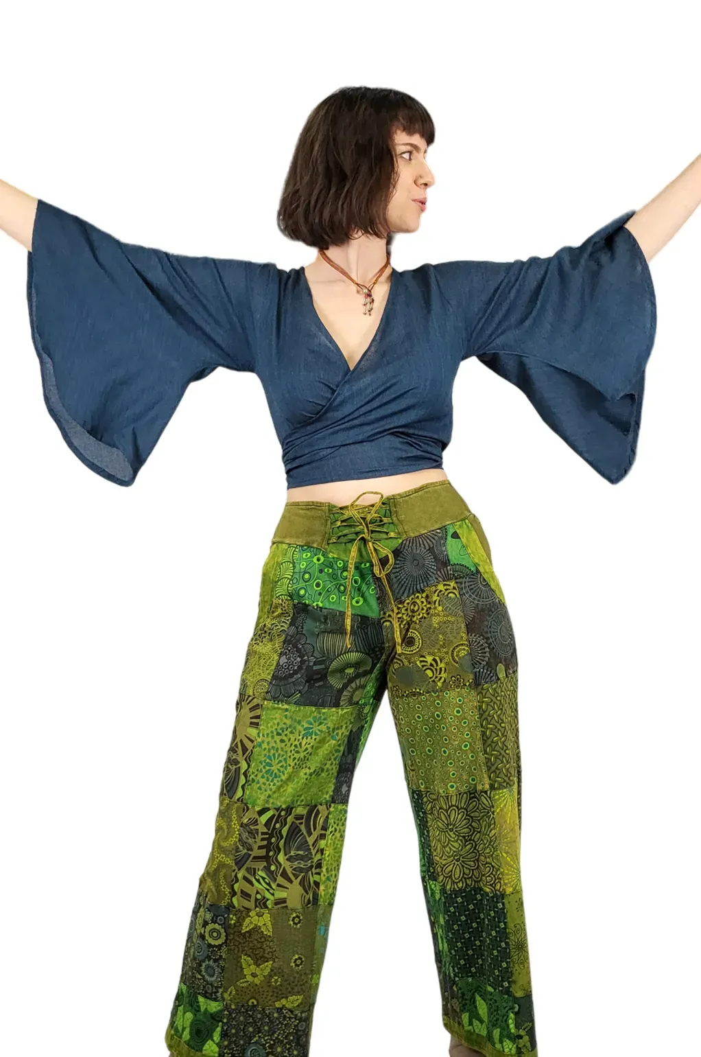Solid Bell Sleeve Wrap Top
