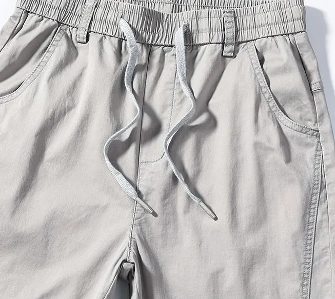 Solid Color Belted-Waist Chinos with Ankle Cut Design