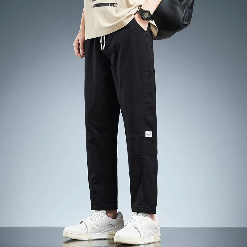 Solid Color Belted-Waist Chinos with Ankle Cut Design
