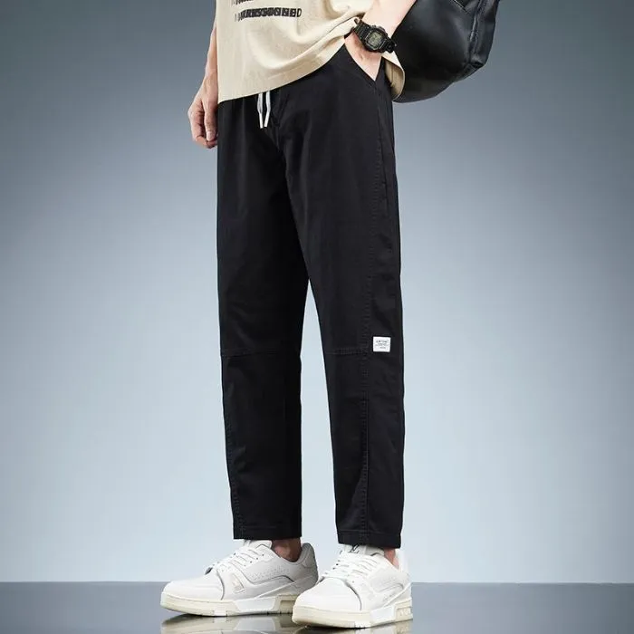 Solid Color Belted-Waist Chinos with Ankle Cut Design