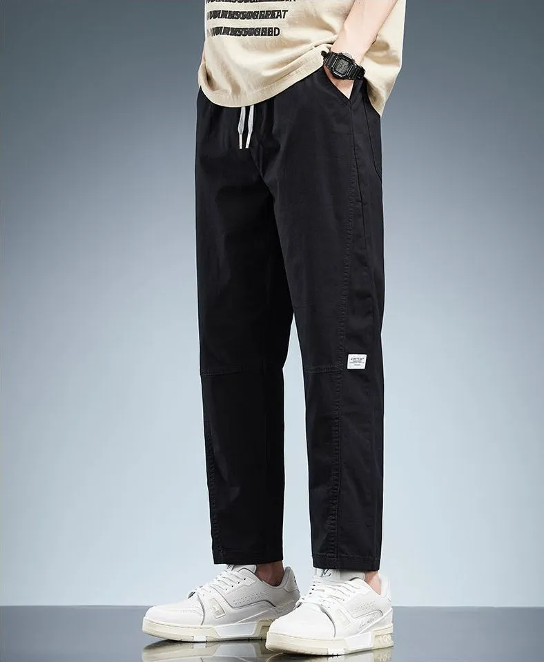 Solid Color Belted-Waist Chinos with Ankle Cut Design
