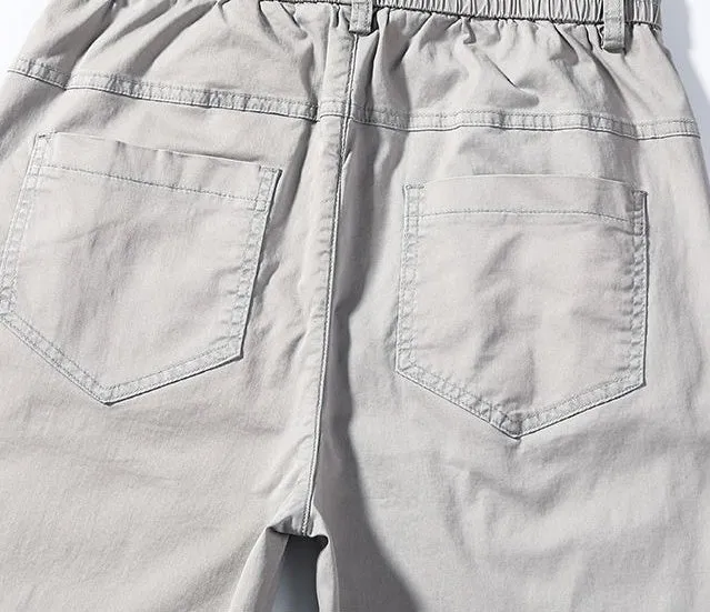 Solid Color Belted-Waist Chinos with Ankle Cut Design