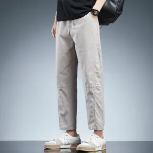 Solid Color Belted-Waist Chinos with Ankle Cut Design