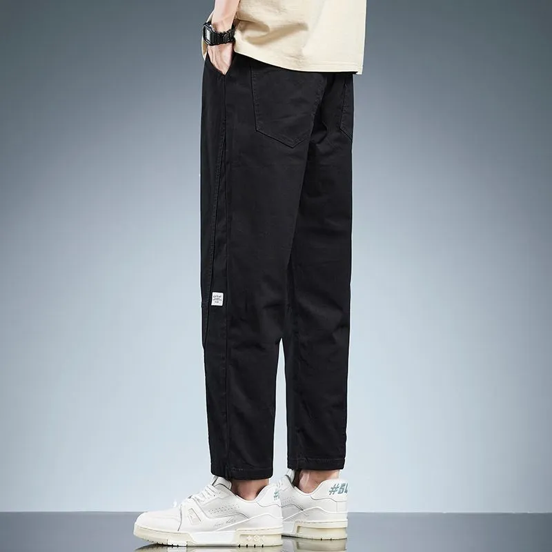 Solid Color Belted-Waist Chinos with Ankle Cut Design