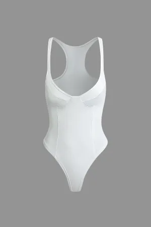 Solid color deep neck bustier bodysuit with V neck