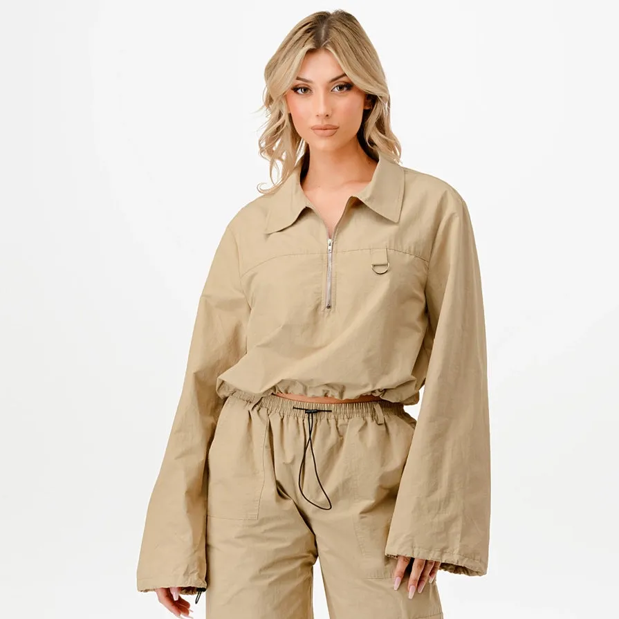 Sporty Utility Long Sleeve Cropped Top