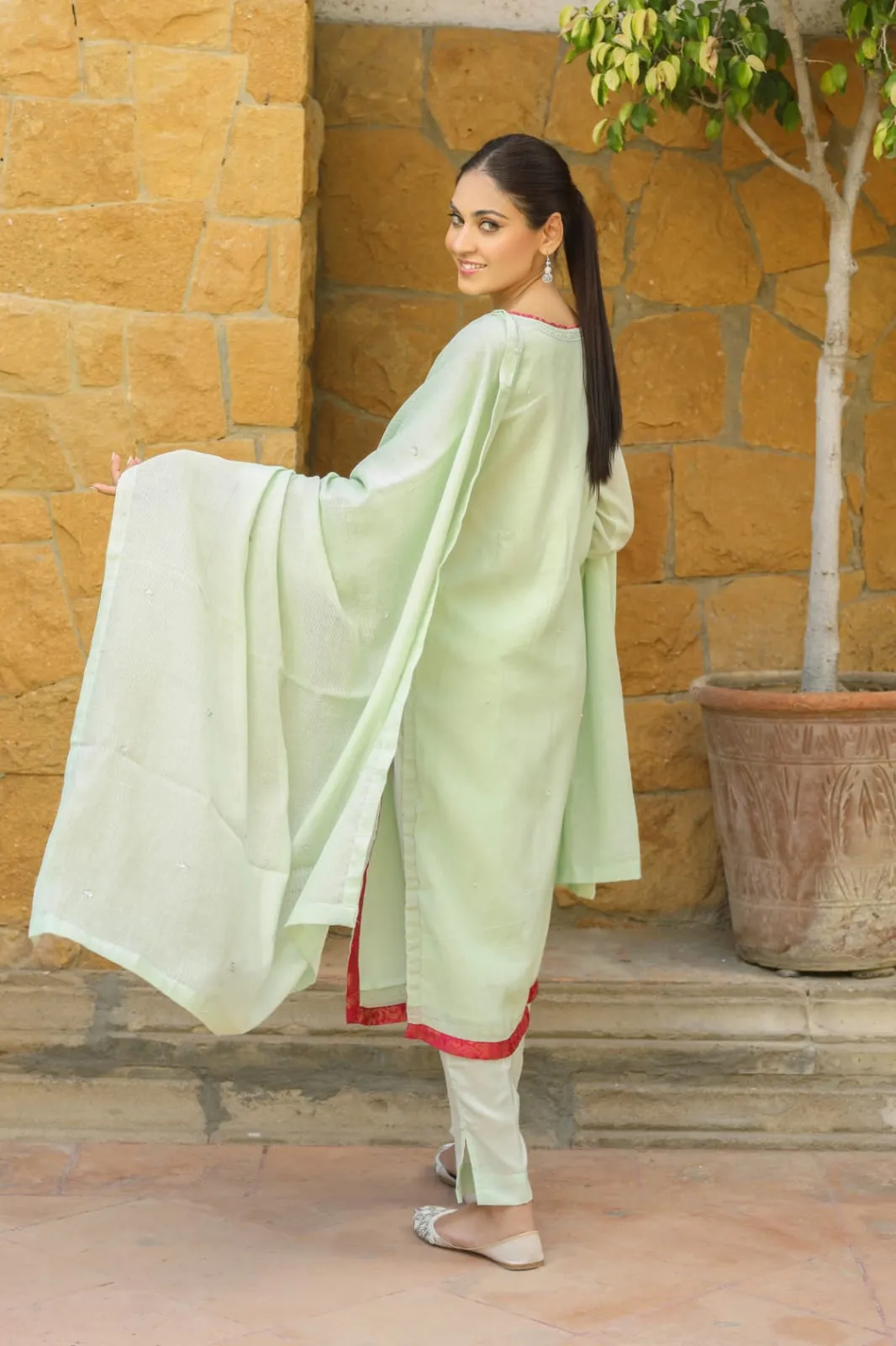 Stella Hand embellished shirt with pants & dupatta 3-Piece Stitched
