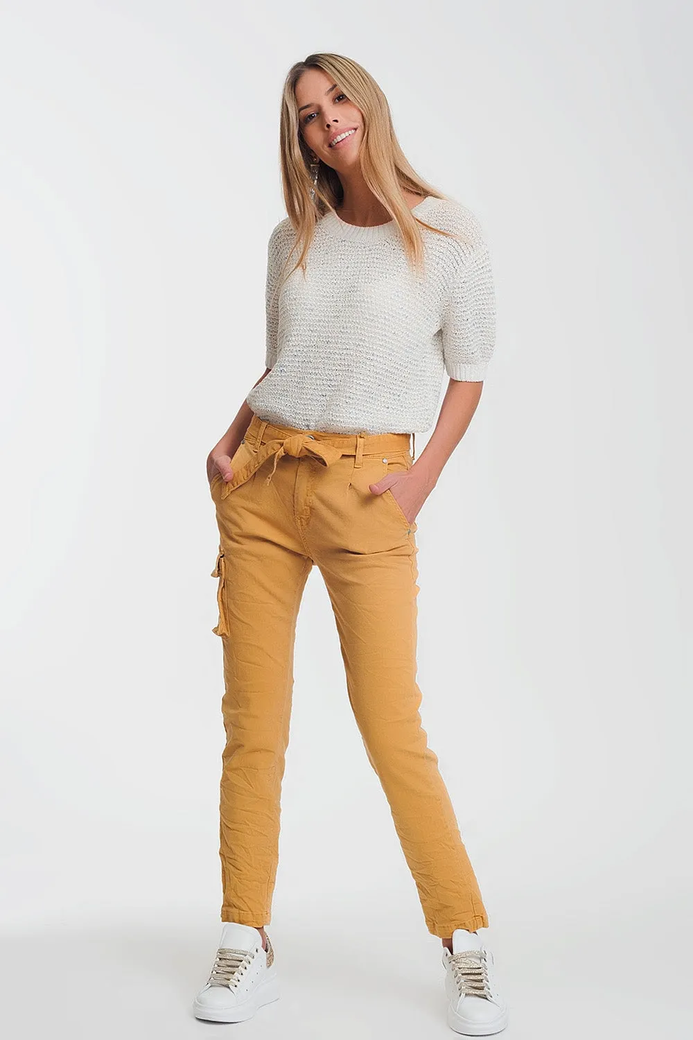 straight cut pants in mustard