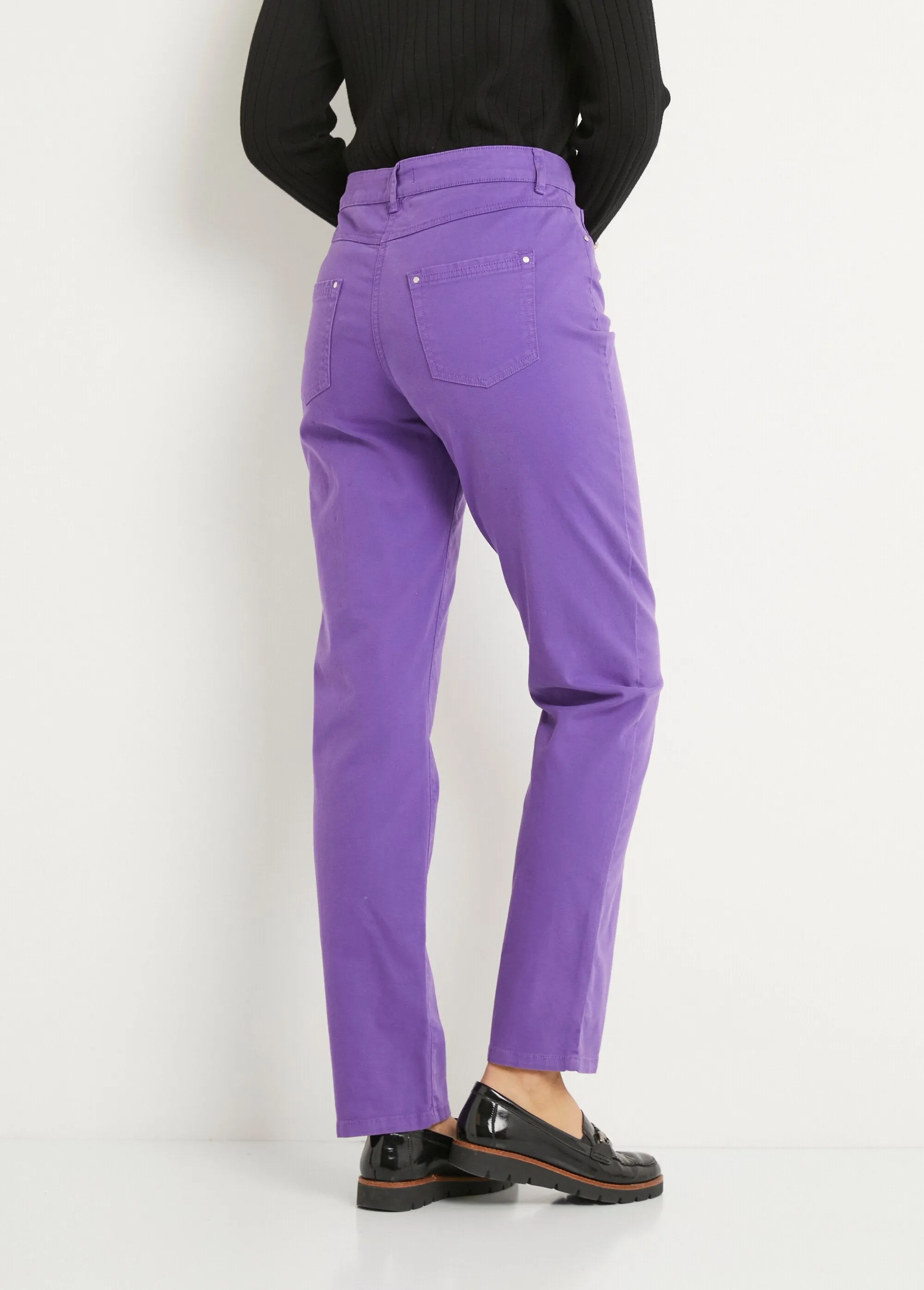 Straight-leg 5-pocket stretch cotton pants