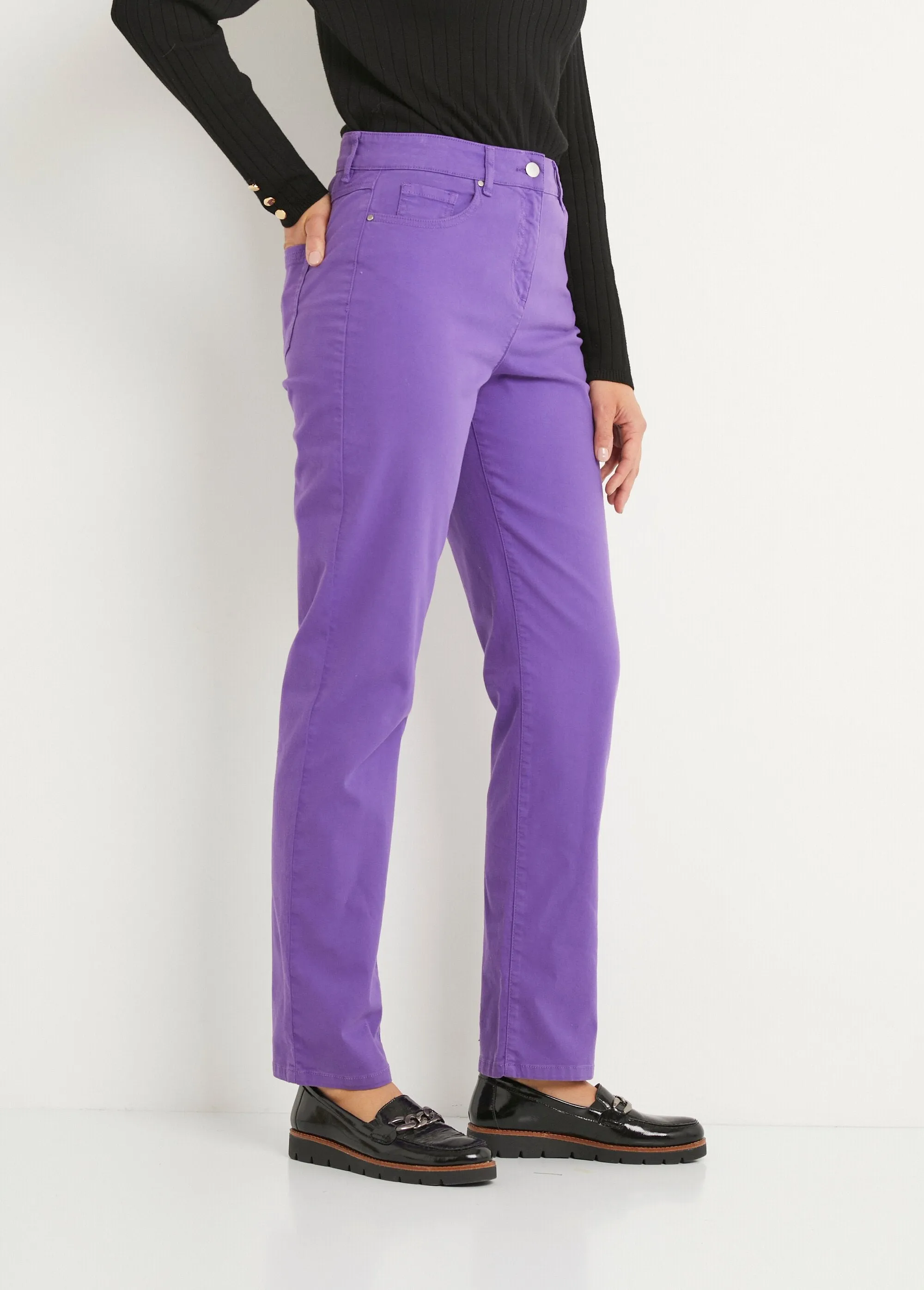 Straight-leg 5-pocket stretch cotton pants