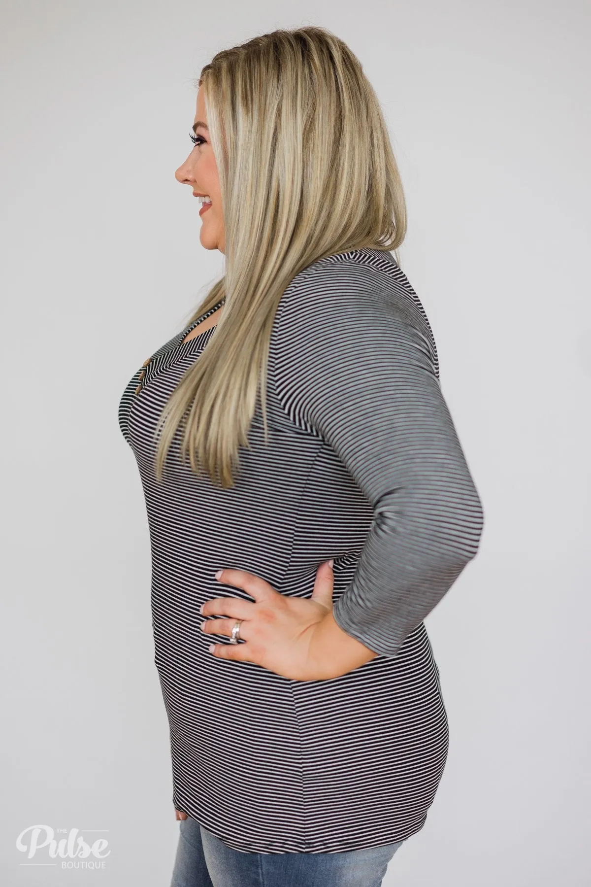 Striped Cutie 3/4 Sleeve Top- Black
