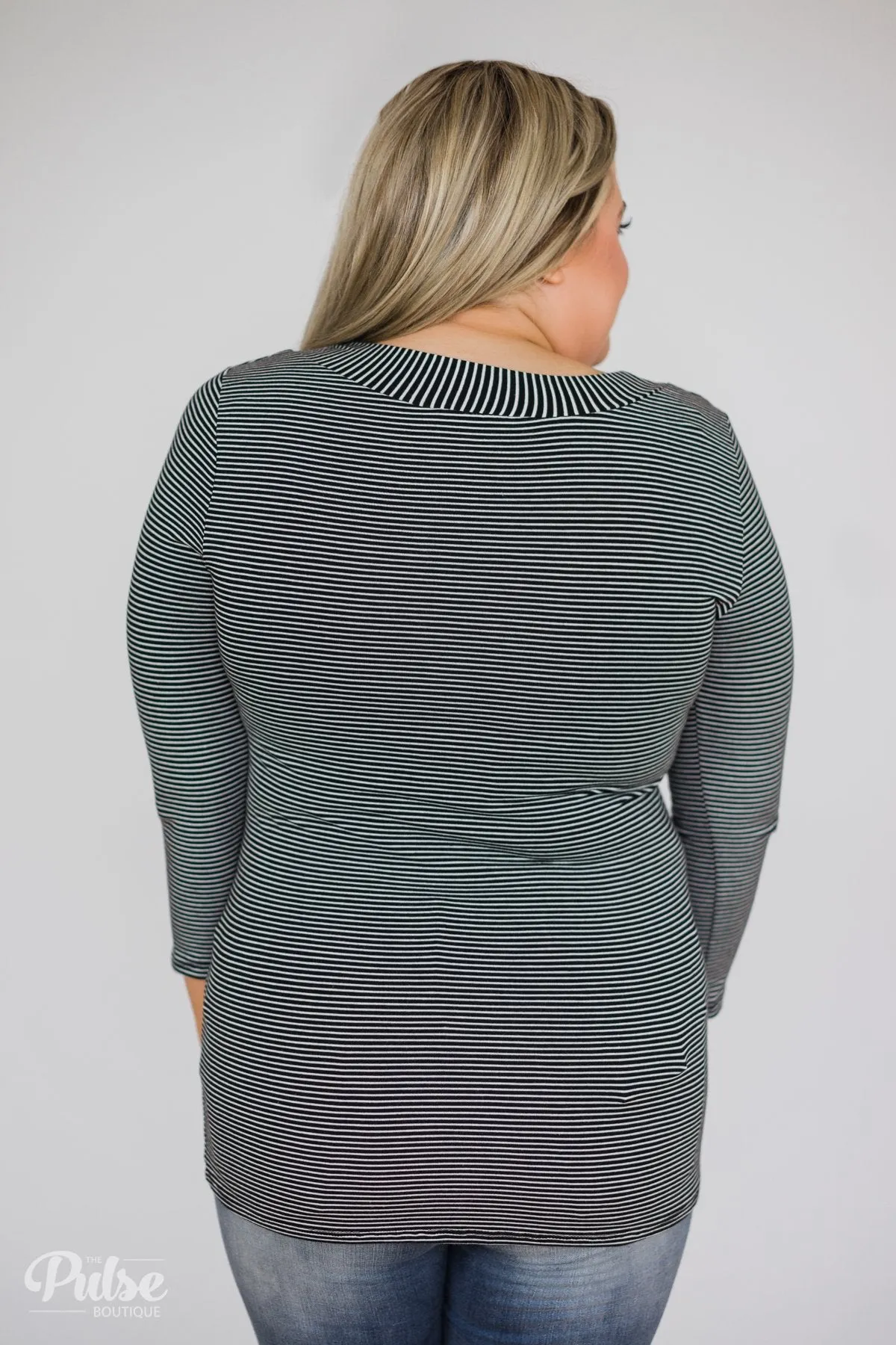 Striped Cutie 3/4 Sleeve Top- Black