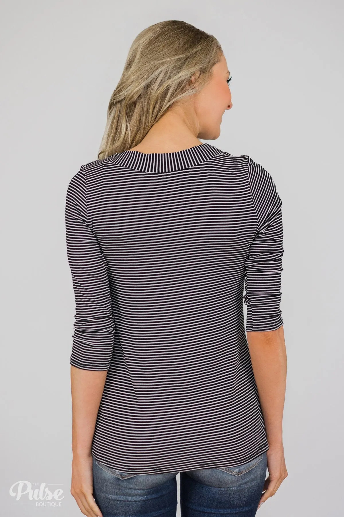 Striped Cutie 3/4 Sleeve Top- Black