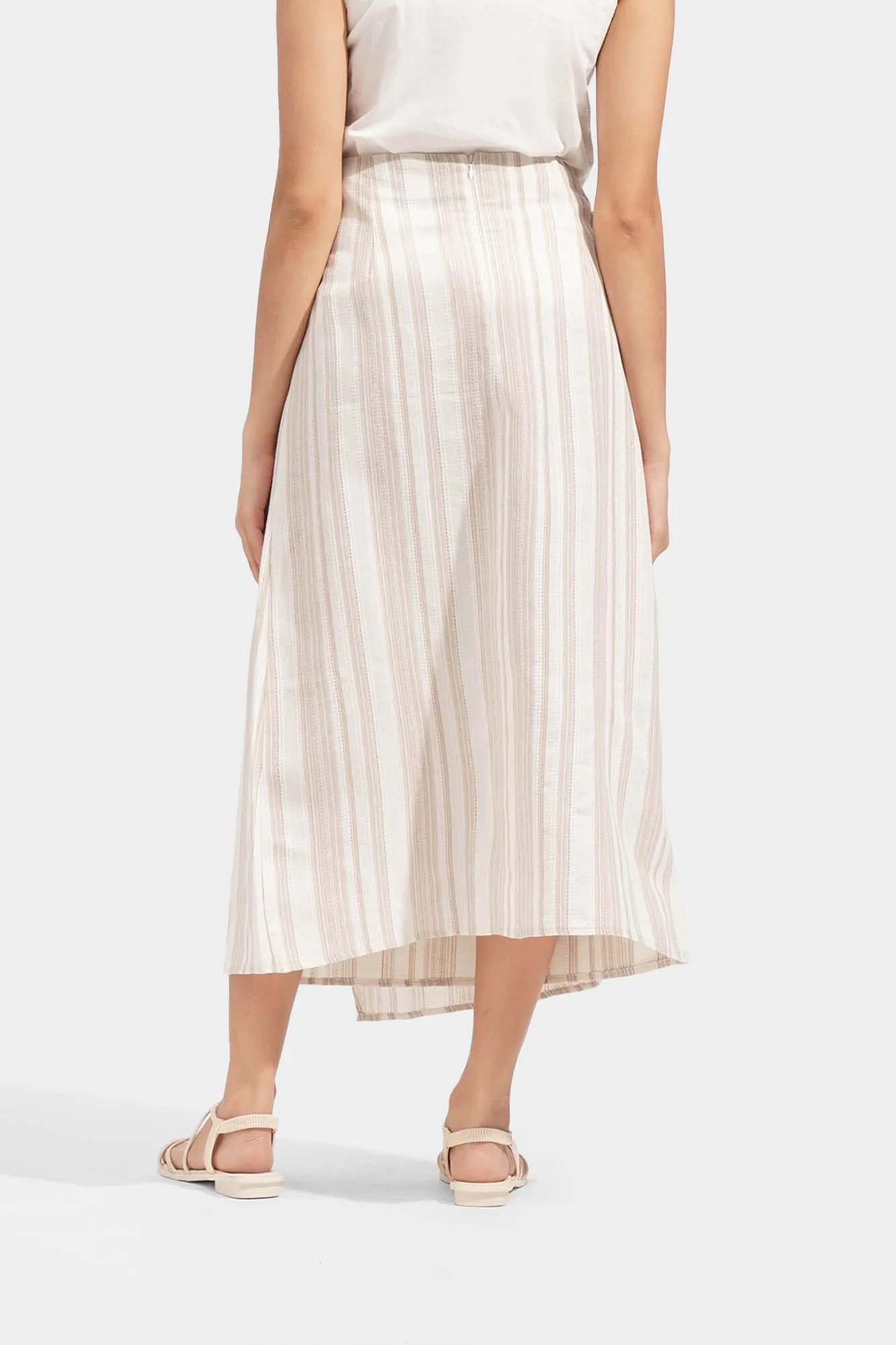 Striped Wrap Front Midi Skirt