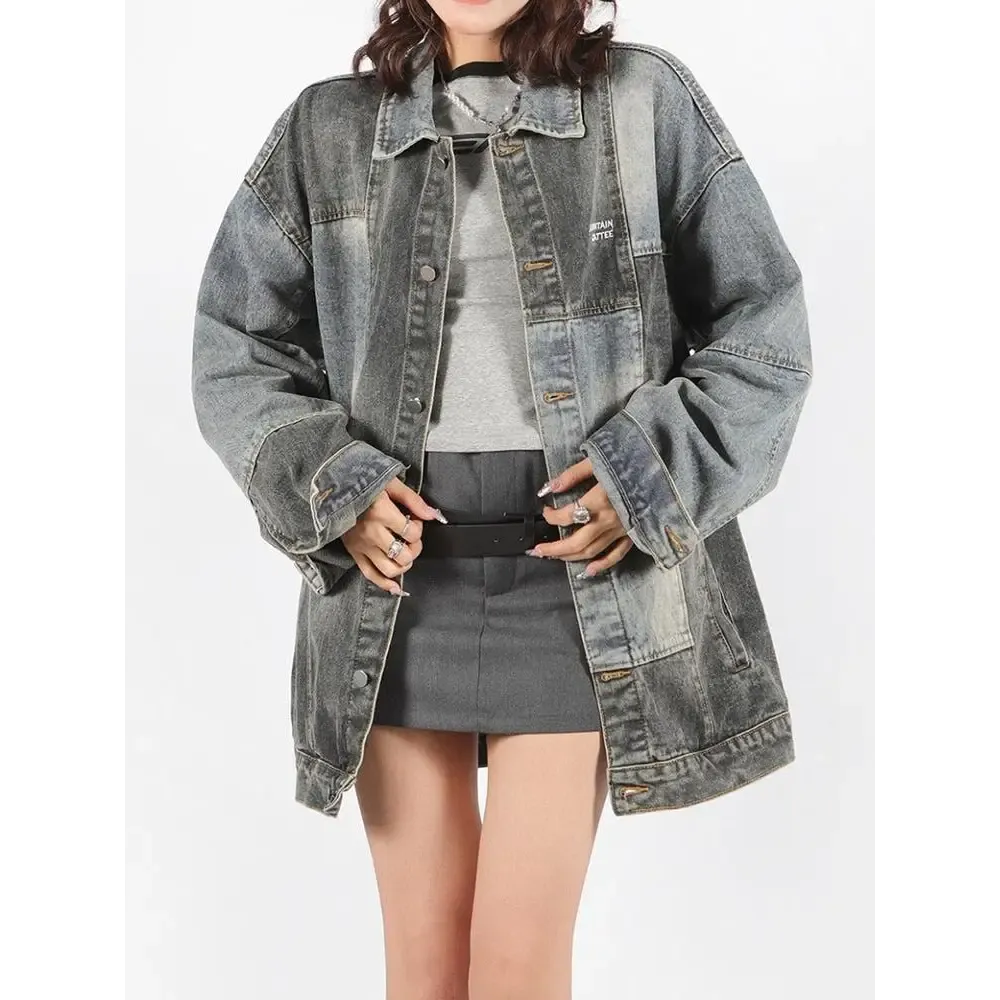 Stylish Oversized Denim Jacket in Unique Patchwork Design