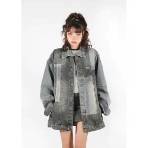 Stylish Oversized Denim Jacket in Unique Patchwork Design