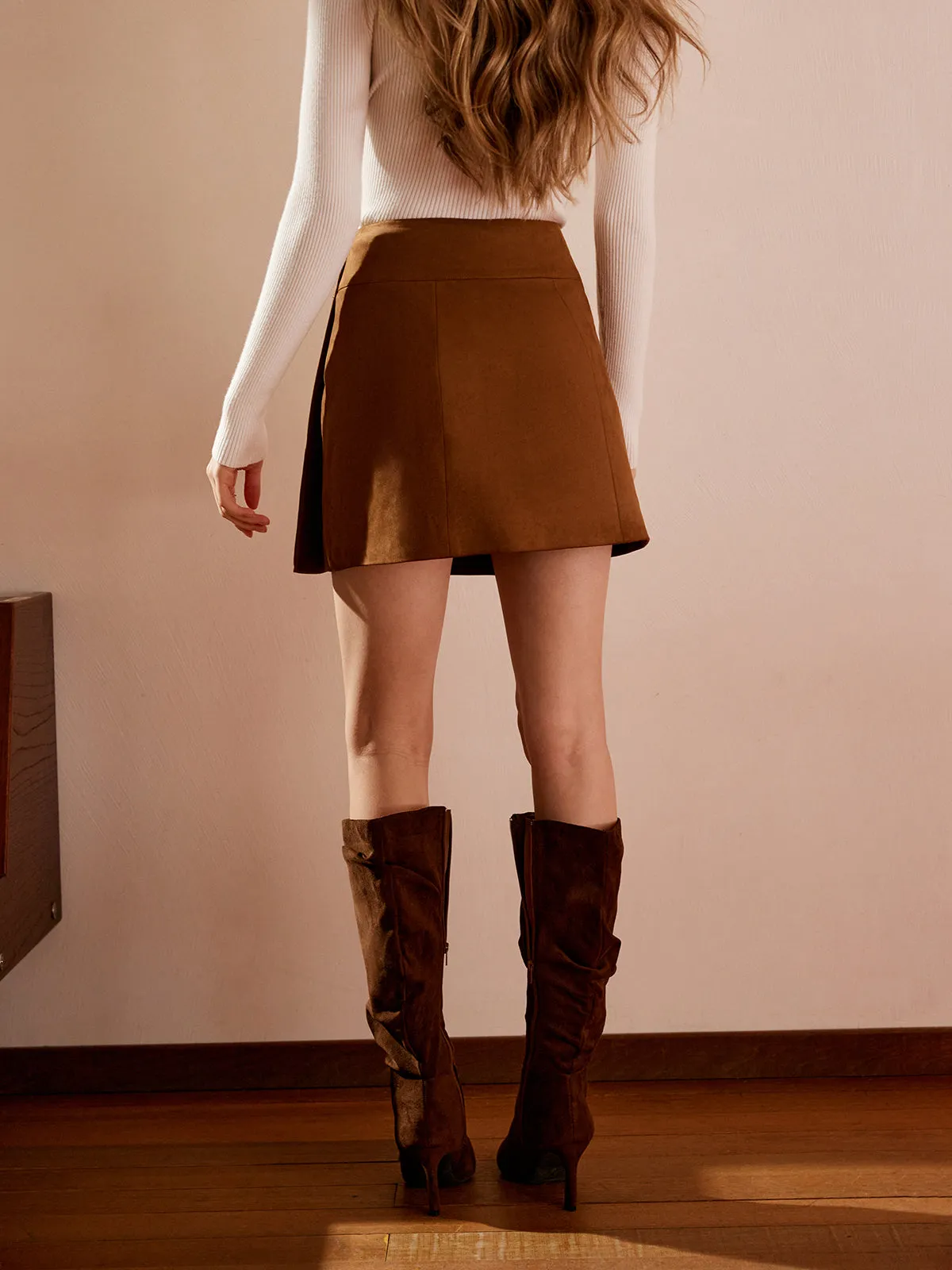 Suede Wrap Mini Skirt