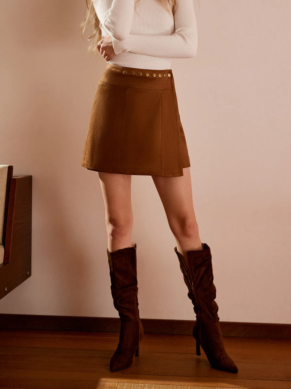 Suede Wrap Mini Skirt