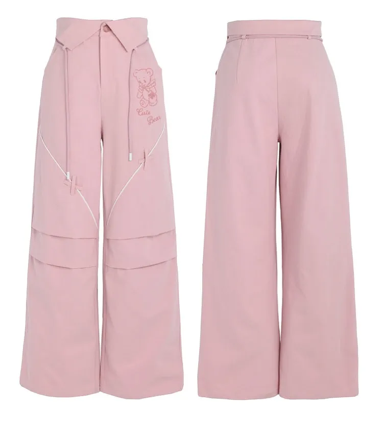 Sweet Girly Style Pink High Waist Overalls