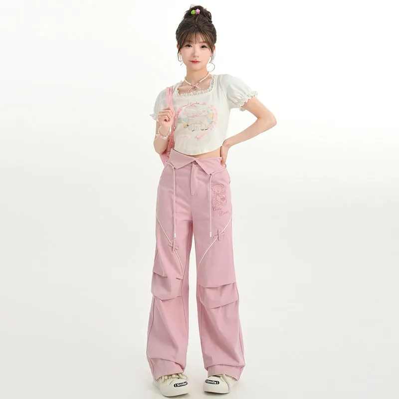 Sweet Girly Style Pink High Waist Overalls