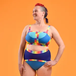 Swim High Waist Briefs - Blue Rainbow