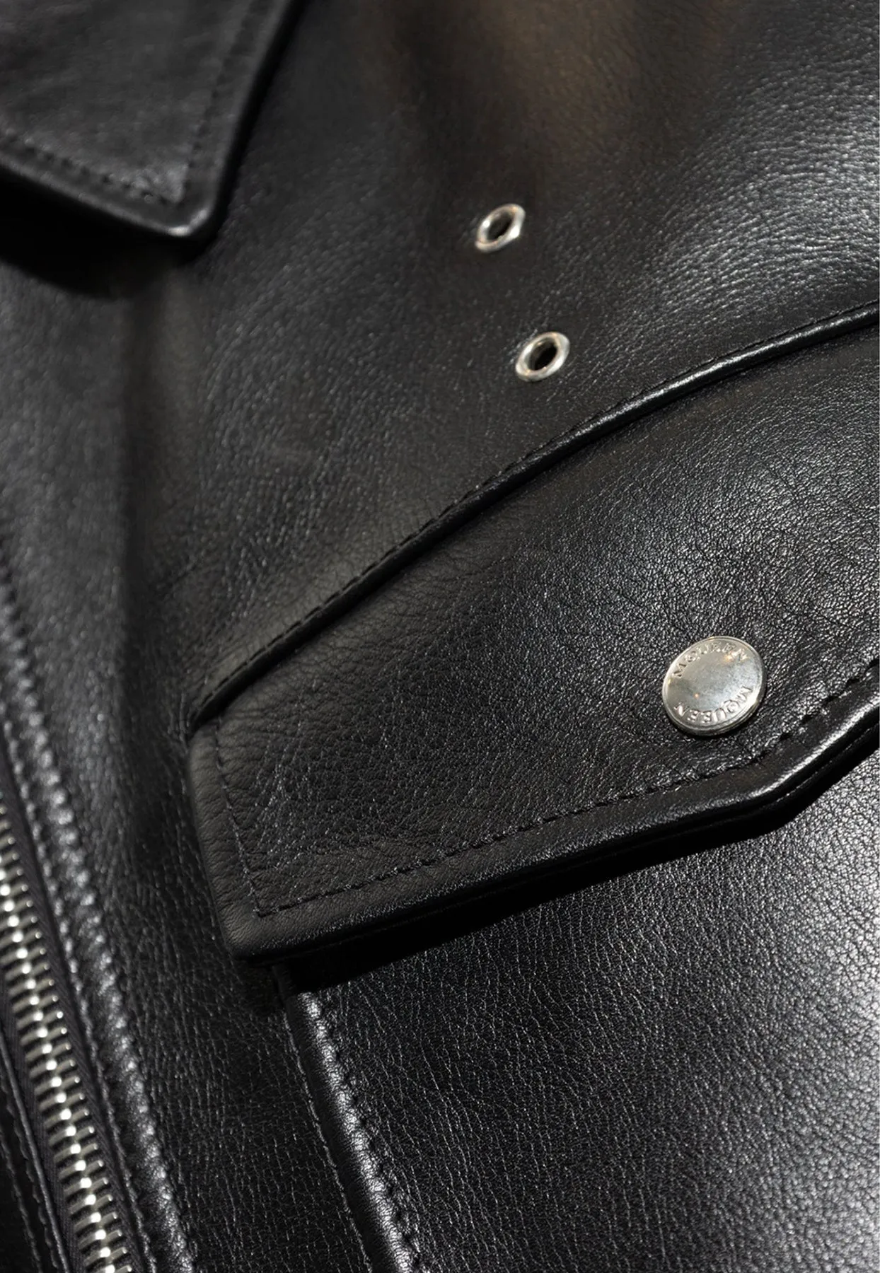 T-bar Chain Zip-Up Leather Jacket