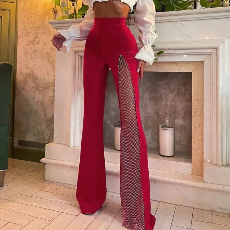 Taliah High-Waisted Side Mesh Panel Flared Pants