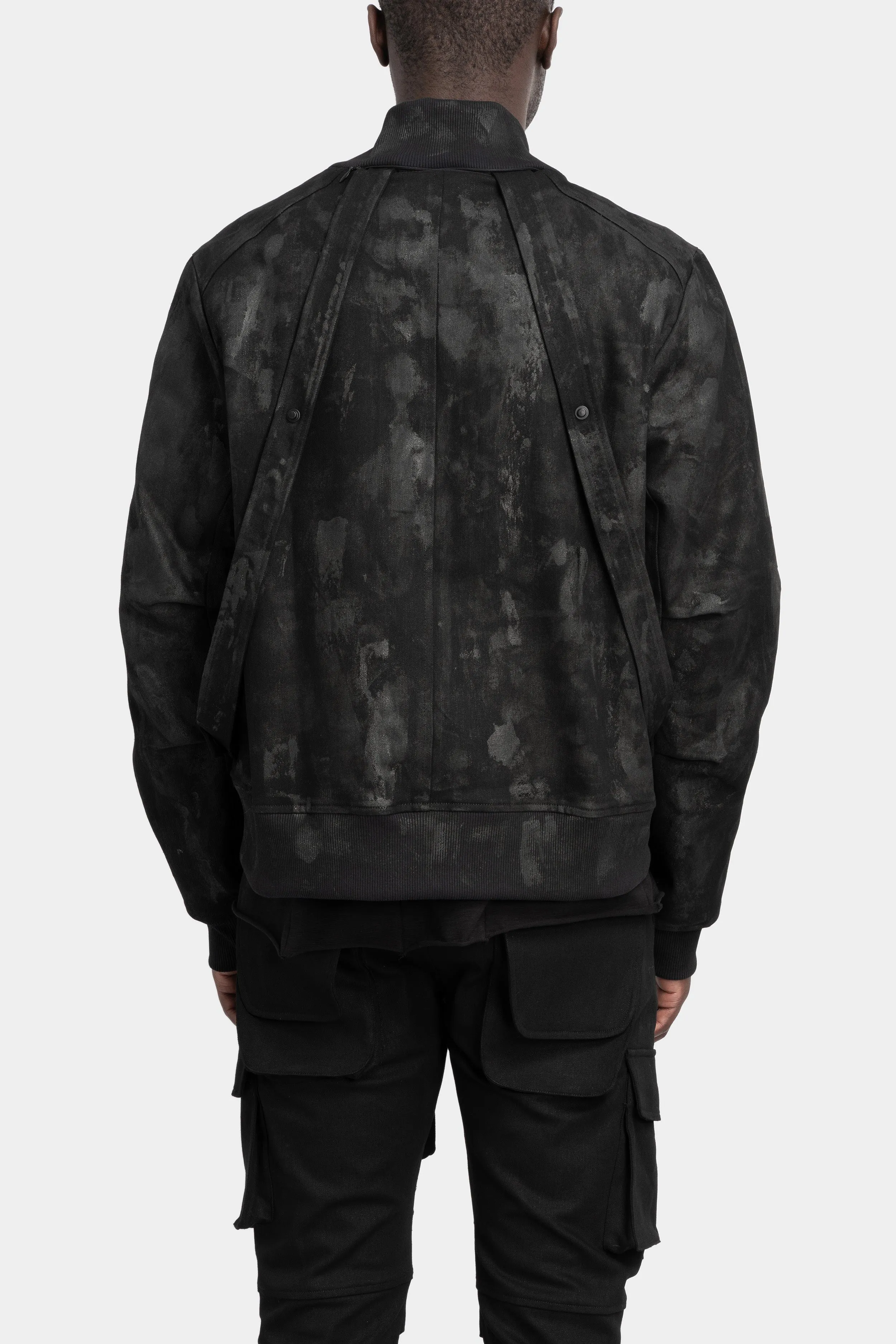 Tar coated patch pockets bomber jacket