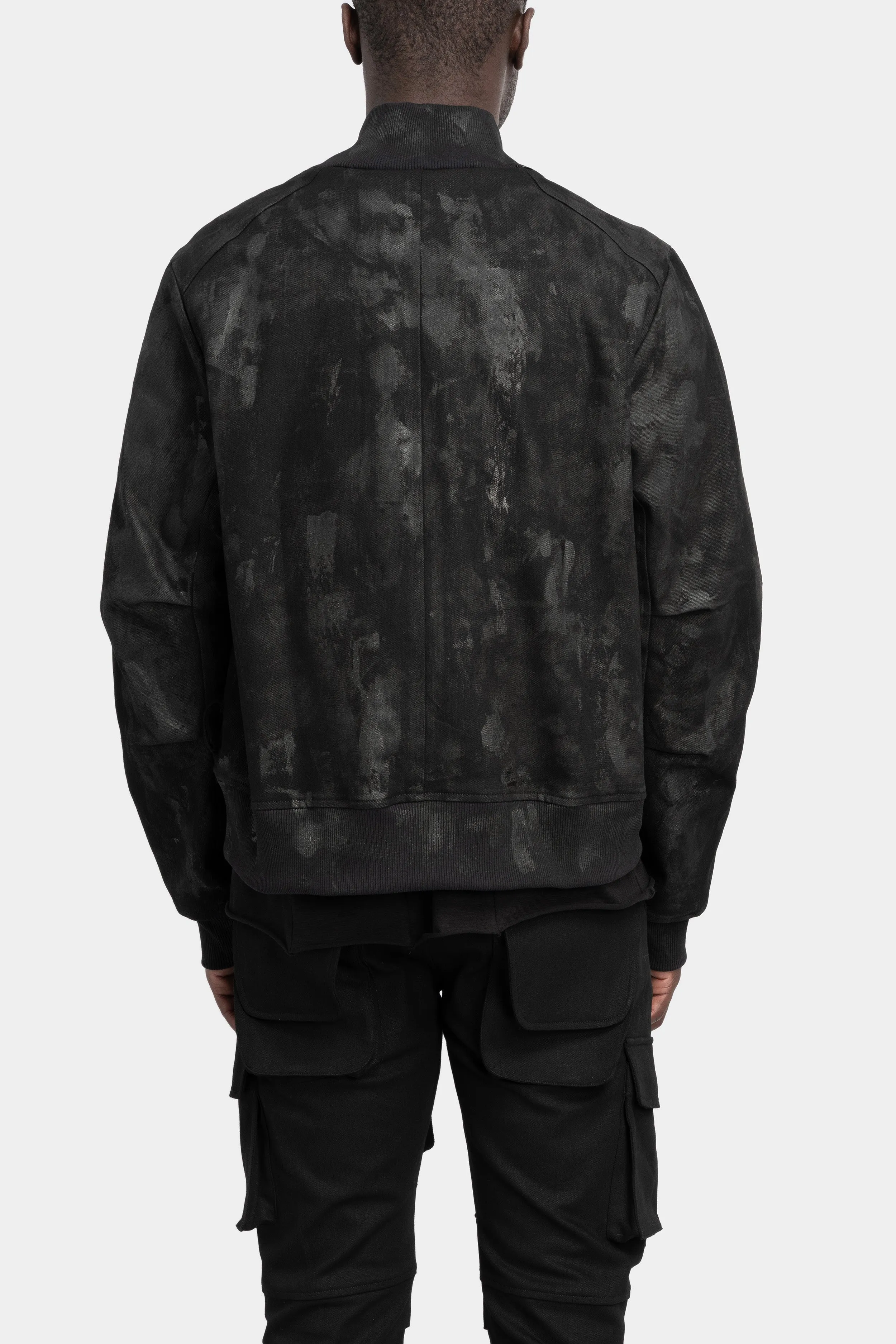 Tar coated patch pockets bomber jacket