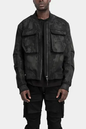 Tar coated patch pockets bomber jacket