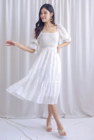 TDC Basha Tiered Puffy Sleeve Maxi Dress In White Embro