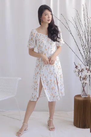TDC Noelle Zip Slit Midi Dress In White Floral