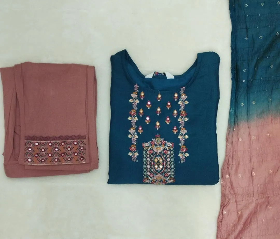 TEAL AND PINK CONTRAST FESTIVE WEAR