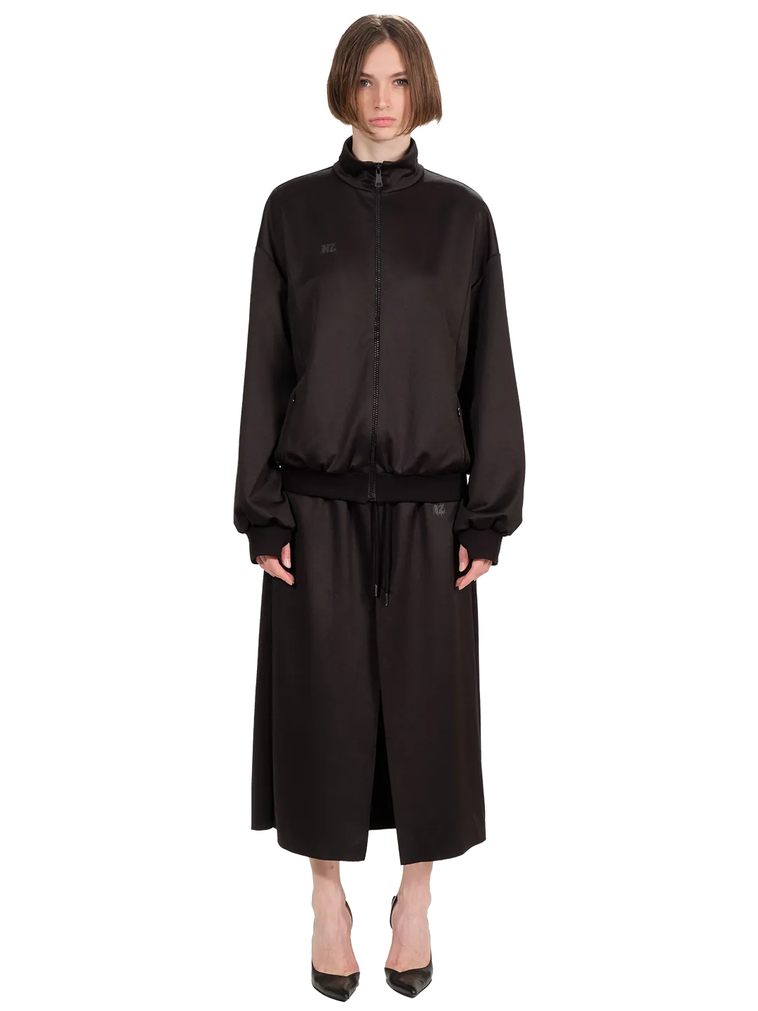 Techno Cotton Funnel Neck Zip Front Jacket