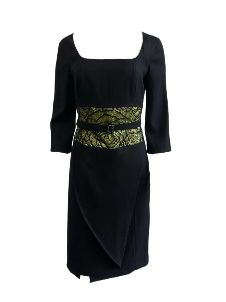 THAHA Women's Black 3/4 Sleeve Belt Dress 2738 IT Size 42 $625 NEW