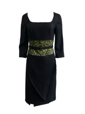 THAHA Women's Black 3/4 Sleeve Belt Dress 2738 IT Size 42 $625 NEW