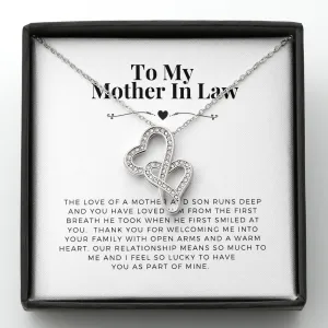 Thank you for welcoming me-Double Hearts Necklace for Mother In Law