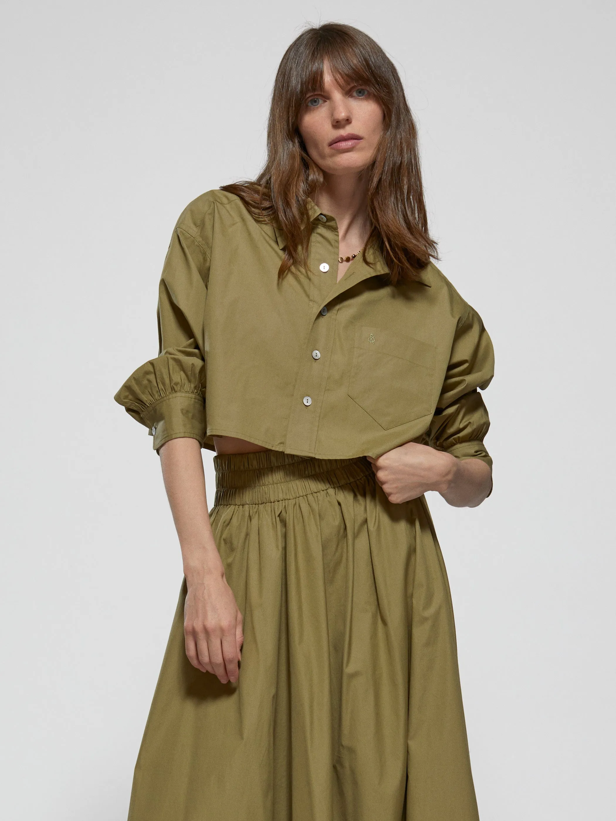 The Leuka Cropped Button-Up in Cotton Poplin