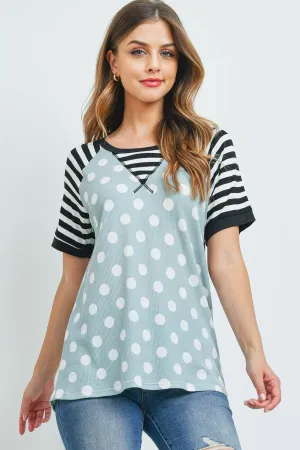 Thermal Polka Stripes Neck and Sleeve Top
