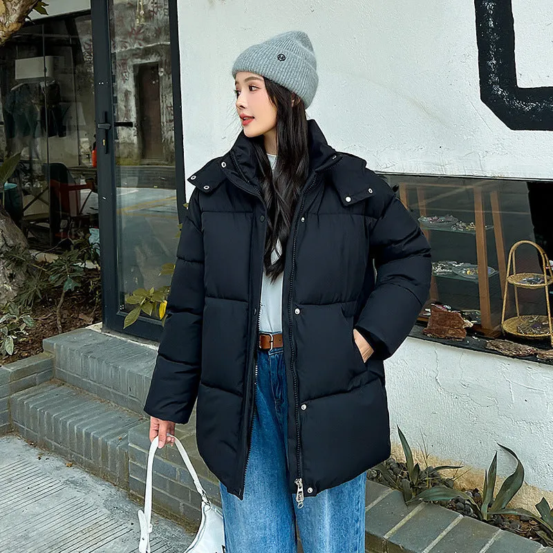 Thickened Quilted Solid Puffer Jacket for Women
