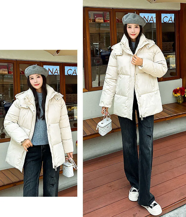 Thickened Quilted Solid Puffer Jacket for Women