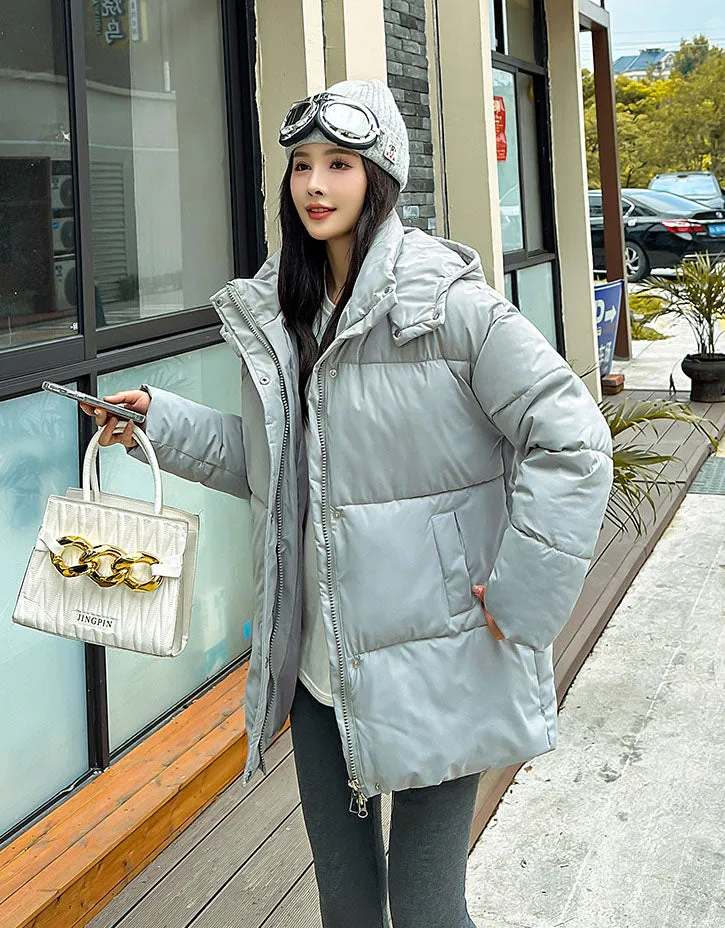 Thickened Quilted Solid Puffer Jacket for Women