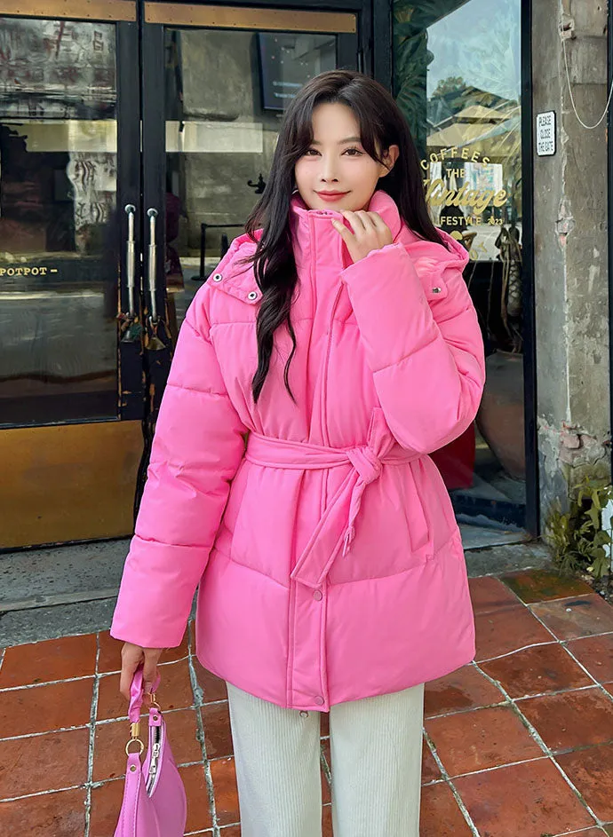 Thickened Quilted Solid Puffer Jacket for Women