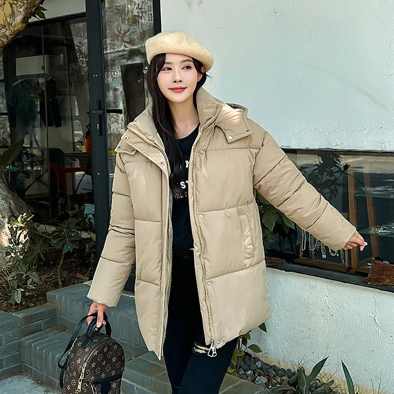 Thickened Quilted Solid Puffer Jacket for Women