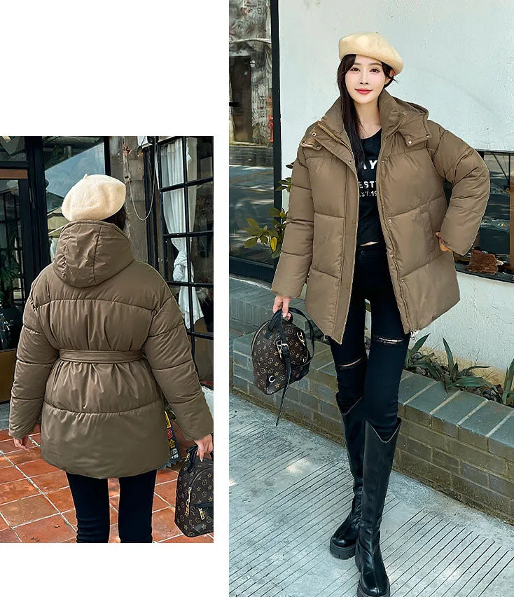 Thickened Quilted Solid Puffer Jacket for Women